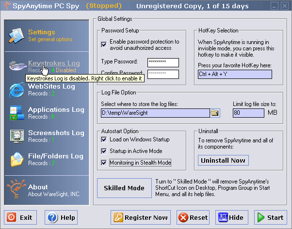 SpyAnytime PC Spy Screenshot